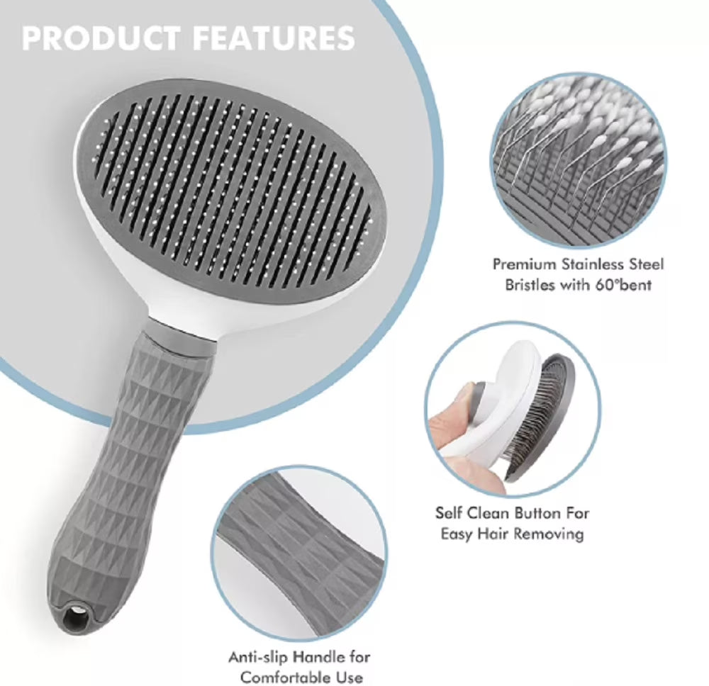 1-Pack Self-Cleaning Pet Grooming Brush with Release Button – Dog & Cat Brush for Shedding, Detangling & Massage – Ideal for Long-Haired Puppies & Kittens
