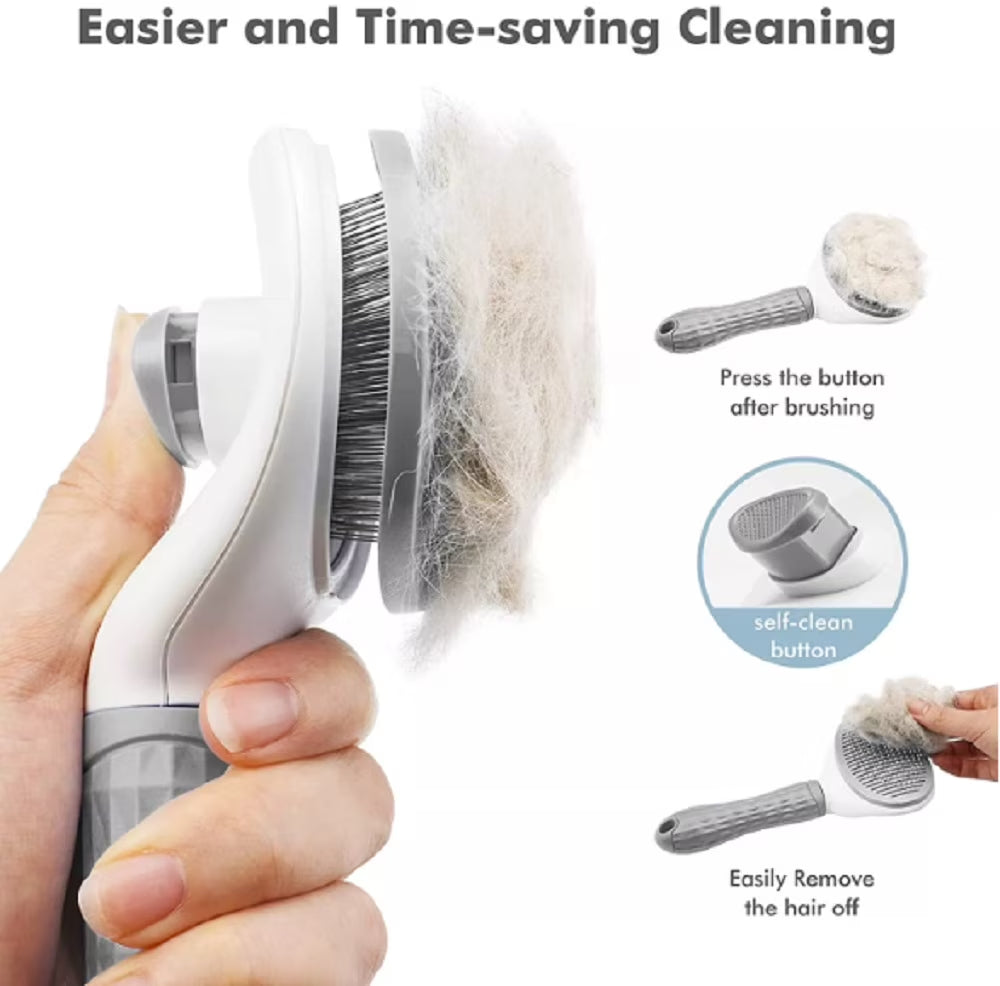 1-Pack Self-Cleaning Pet Grooming Brush with Release Button – Dog & Cat Brush for Shedding, Detangling & Massage – Ideal for Long-Haired Puppies & Kittens
