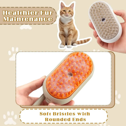 3-in-1 Pet Steam Brush for Cats and Dogs - Grooming, Hair Removal, and Massage Comb